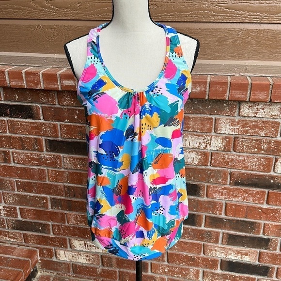 Yonique NWT Multi Color Blouson Racer Back Swim Top Tankini Women's Size XL - Picture 1 of 6